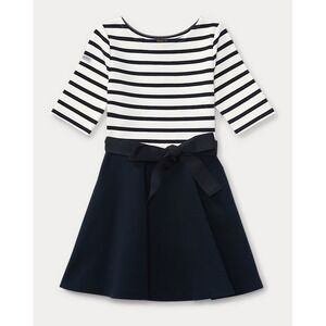 NWT Polo Ralph Lauren Kids Striped Ponte Dress 3/3T Boat Neck Bow Dress